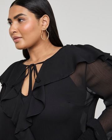 Joanna Hope Crinkle Chiffon Ruffle Blouse