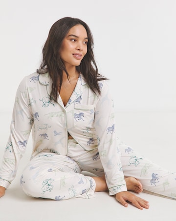 Chelsea Peers Jersey Colourful Animal Stampede Button Up Pyjama Set