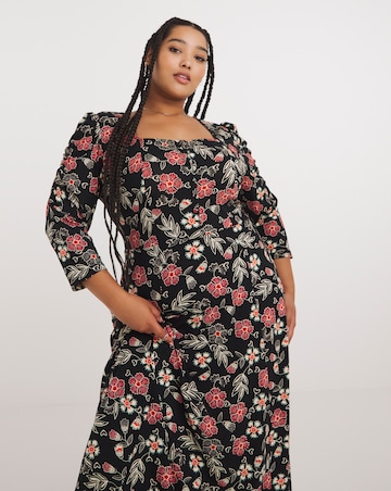 Joe Browns Black Floral Printed Long Sleeve Jersey Dress