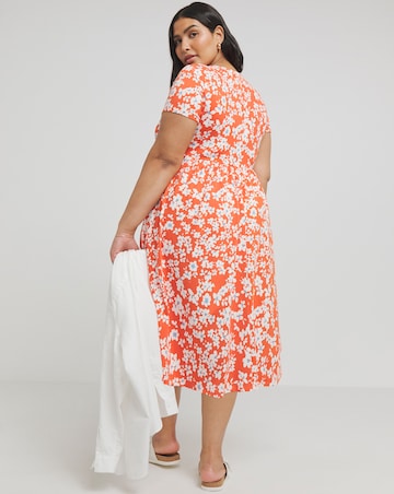 Orange Ditsy Supersoft Jersey Pocket Midi Dress