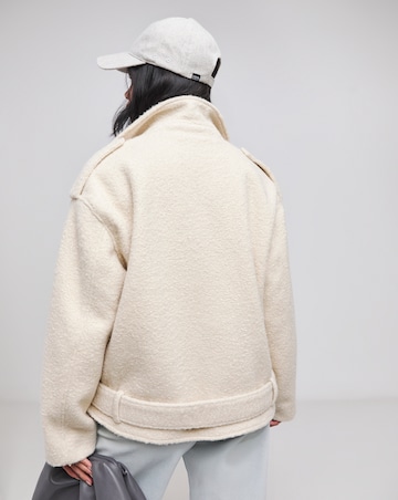 Ecru Boiled Faux Wool Biker