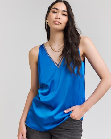 Bright Blue Sleeveless Criss Cross Satin Cami | Simply Be