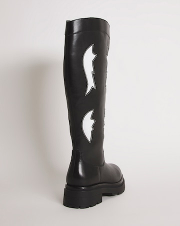 Caralynn Leather Western Chunky Knee High Boots - Wide Fit (E) Super Curvy Calf