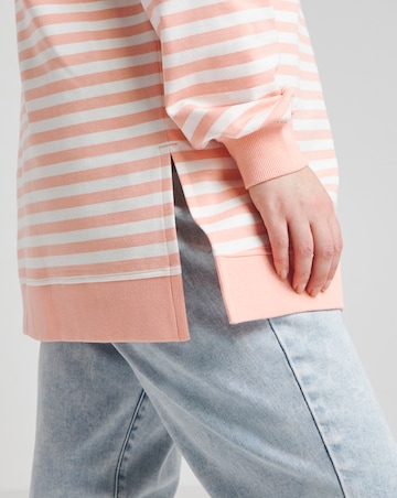 Simply Be Peach & Ivory Stripe Side Split Sweatshirt Tunic