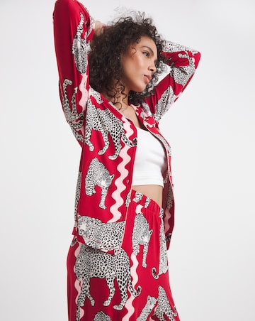 Chelsea Peers Jersey Button Up Leopard Print Pyjama Set