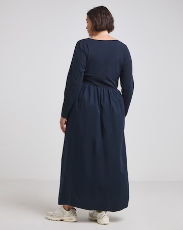 Navy Jersey Poplin Long Sleeve Midi Dance Dress