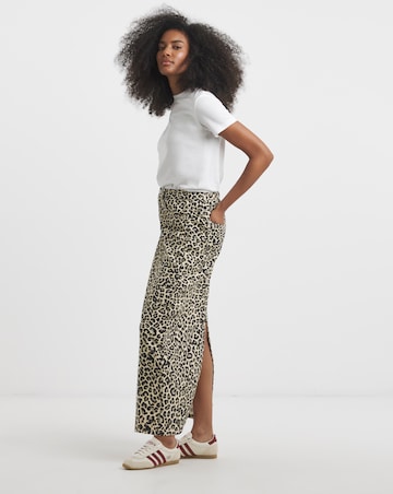 Light Leopard Print Denim Midaxi Skirt