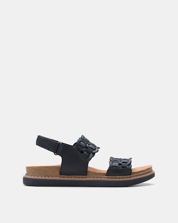 Clarks Black Leather Arwell Glide Sandals - Wide Fit (E)