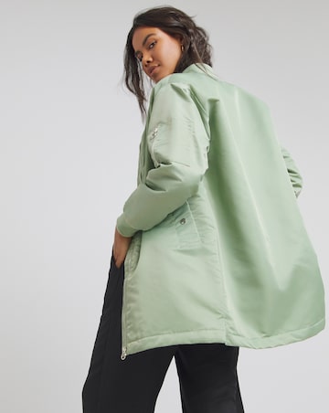 Sage Satin Quilt Lined Longline Bomber