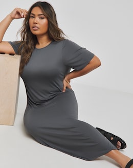 Simply Be Grey Viscose Elastane T-Shirt Midi Dress