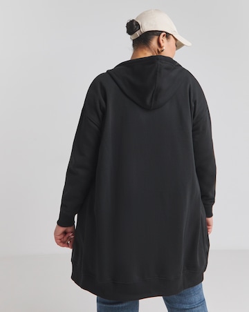 Basic Black Zip Through Longline Tunic Hoodie