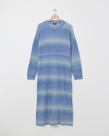 Blue Ombre Crew Neck Knitted Dress