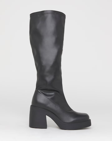 Charm Block Heel Stretch Sock Knee Boots - Extra Wide Fit (EEE) Super Curvy Calf