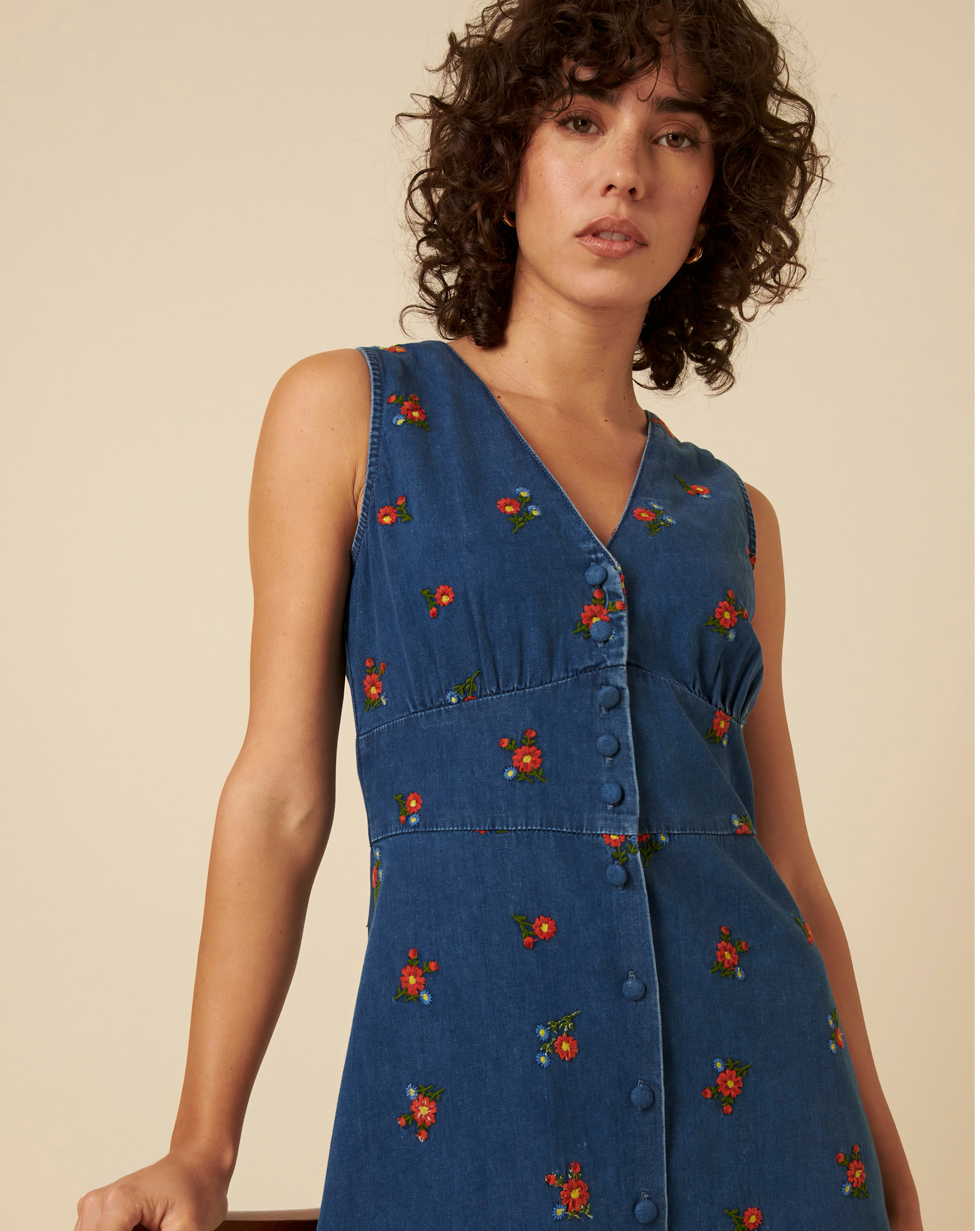 Nobody's Child Denim Sandra Embroidered Midi Dress | Simply Be