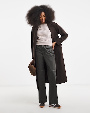 Washed Black PU Straight Leg Trousers