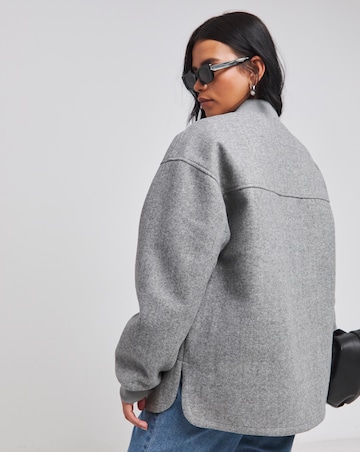 Grey Marl Faux Wool Zip Through Bomber Jacket