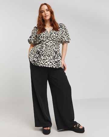 Lovedrobe Animal Print Puff Sleeve Wrap Front Top