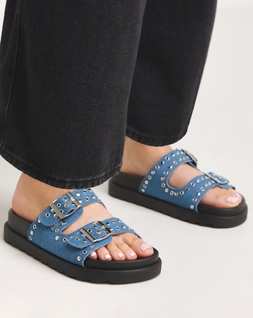 Simply Be Nikki Hardware Double Strap Sandals - Extra Wide Fit (EEE)