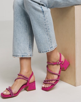 Gayle Low Block Heel Diamante Strap Detail Sandal - Extra Wide Fit (EEE)