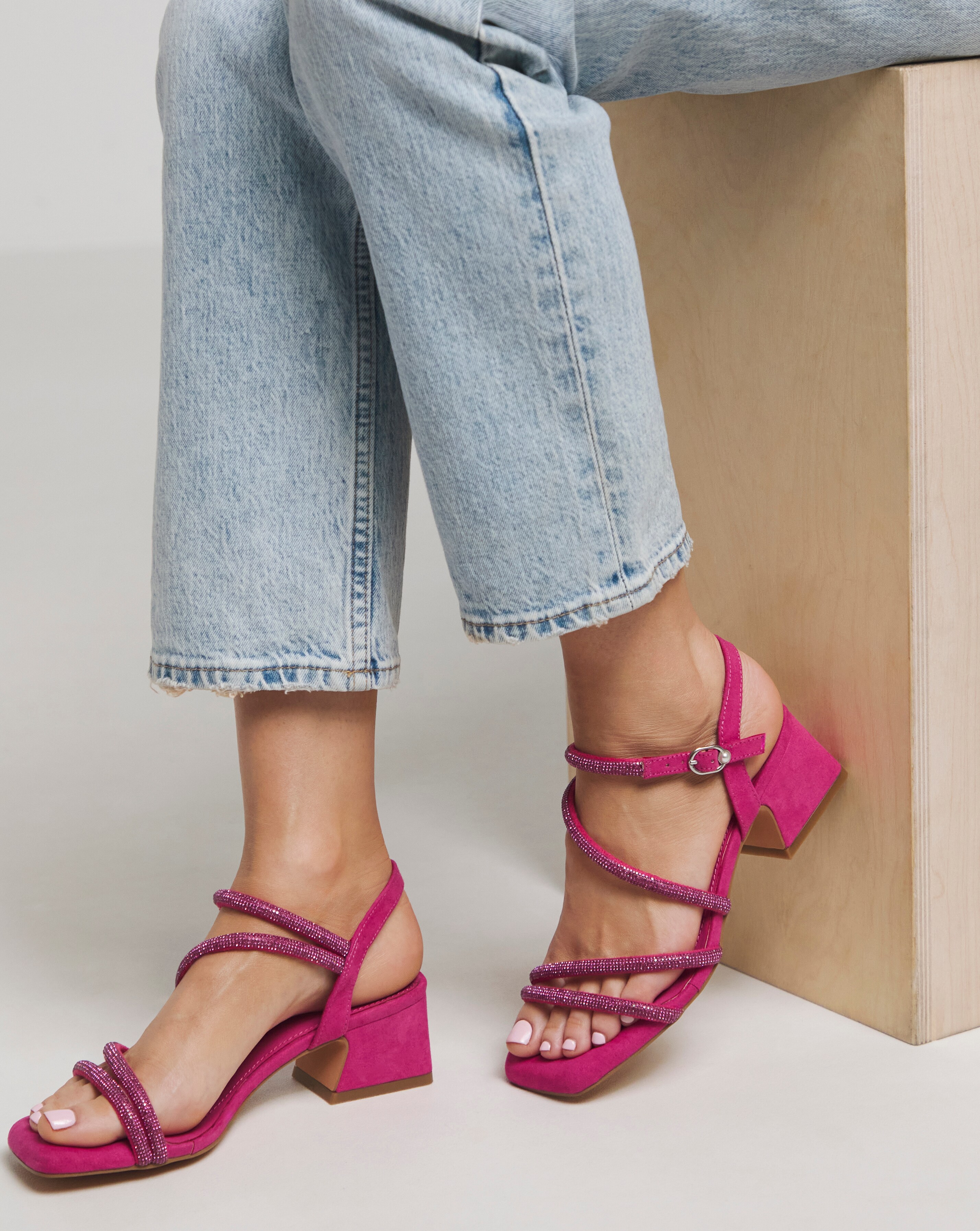 Gayle Low Block Heel Diamante Strap Detail Sandal - Wide Fit (E)