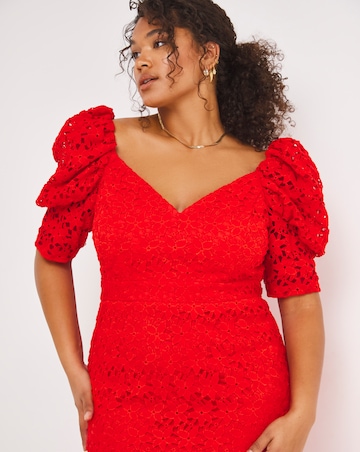 Chi Chi Puff Sleeve Lace Midi Dress