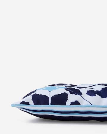 Tile Print Outdoor Set of 2 Seat Pads with Striped Reverse