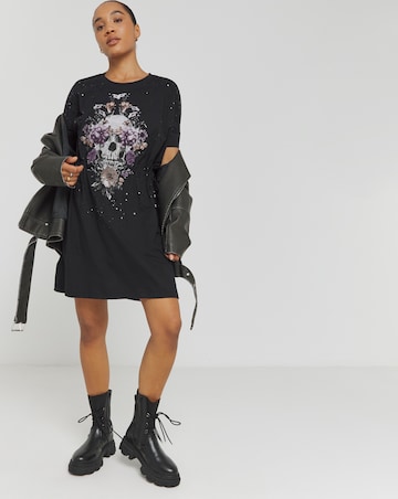 Religion Skull Graphic Tie Waist Sequin Dress