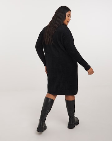 Black Fluffy High Neck Mini Dress