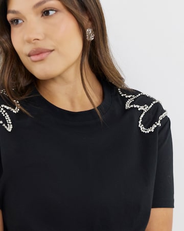 Black Diamante Shoulder Detail T-Shirt