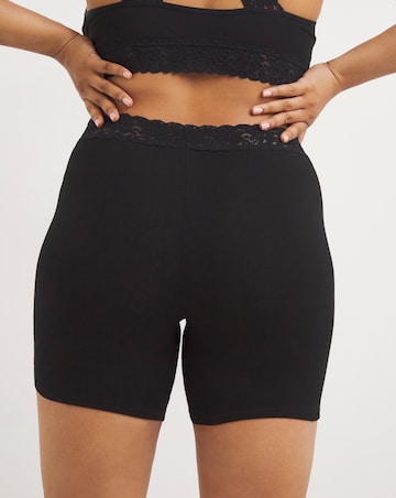 Pretty Secrets 2 Pack Cotton Comfort Lace Trim Shorts- Black/Black
