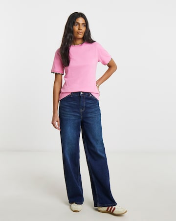 Simply Be Pink & Green Ribbed Scallop T-Shirt