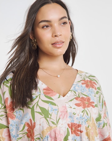 Floral Printed Linen Blend Smock Dress
