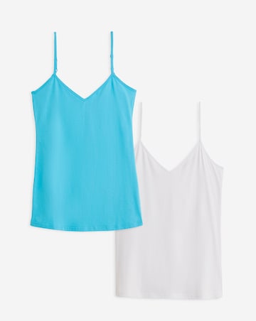 Blue & White 2 Pack V Neck Longline Camis