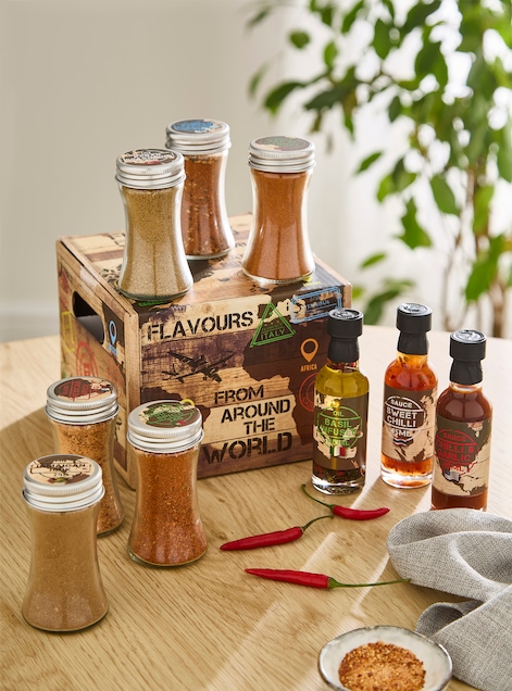 Around the World Seasoning Gift Set with Sauces, Oil, Spice Blends and More