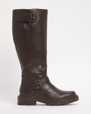Eden Buckle Detail Knee High Boots Extra Wide EEE Fit Curvy Calf