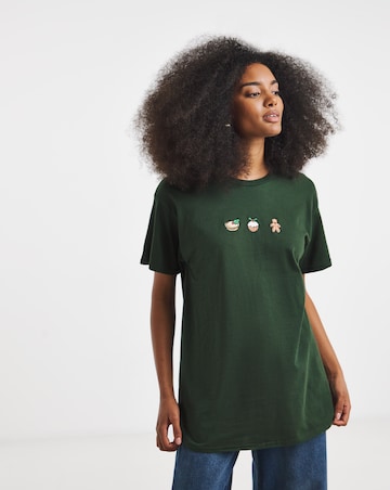 Green Christmas Sweet Embroidery T-Shirt