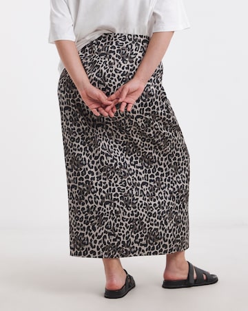 Grey Leopard Print Satin Maxi Skirt