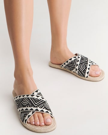 Finty Embroidered Crossover Strap Flat Sandals Wide E Fit