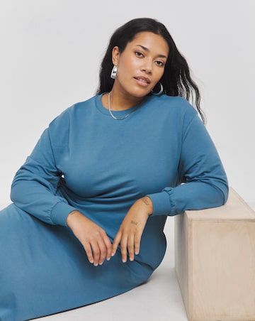Blue Midi Sweatshirt Dress With Pockets