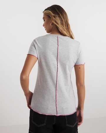 Grey Marl Contrast Seam Detail Top