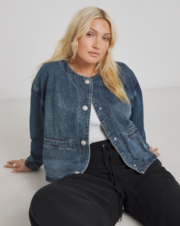 Indigo Collarless Denim Jacket