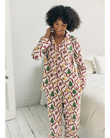 Chelsea Peers Jersey Button Up Christmas Dog Print Pyjama Set