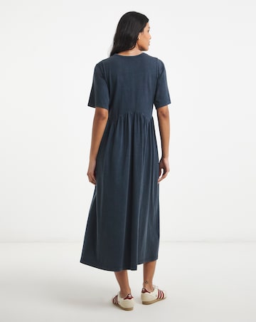 Blue Acid Wash Boxy Sleeve Midi Dress With Pockets