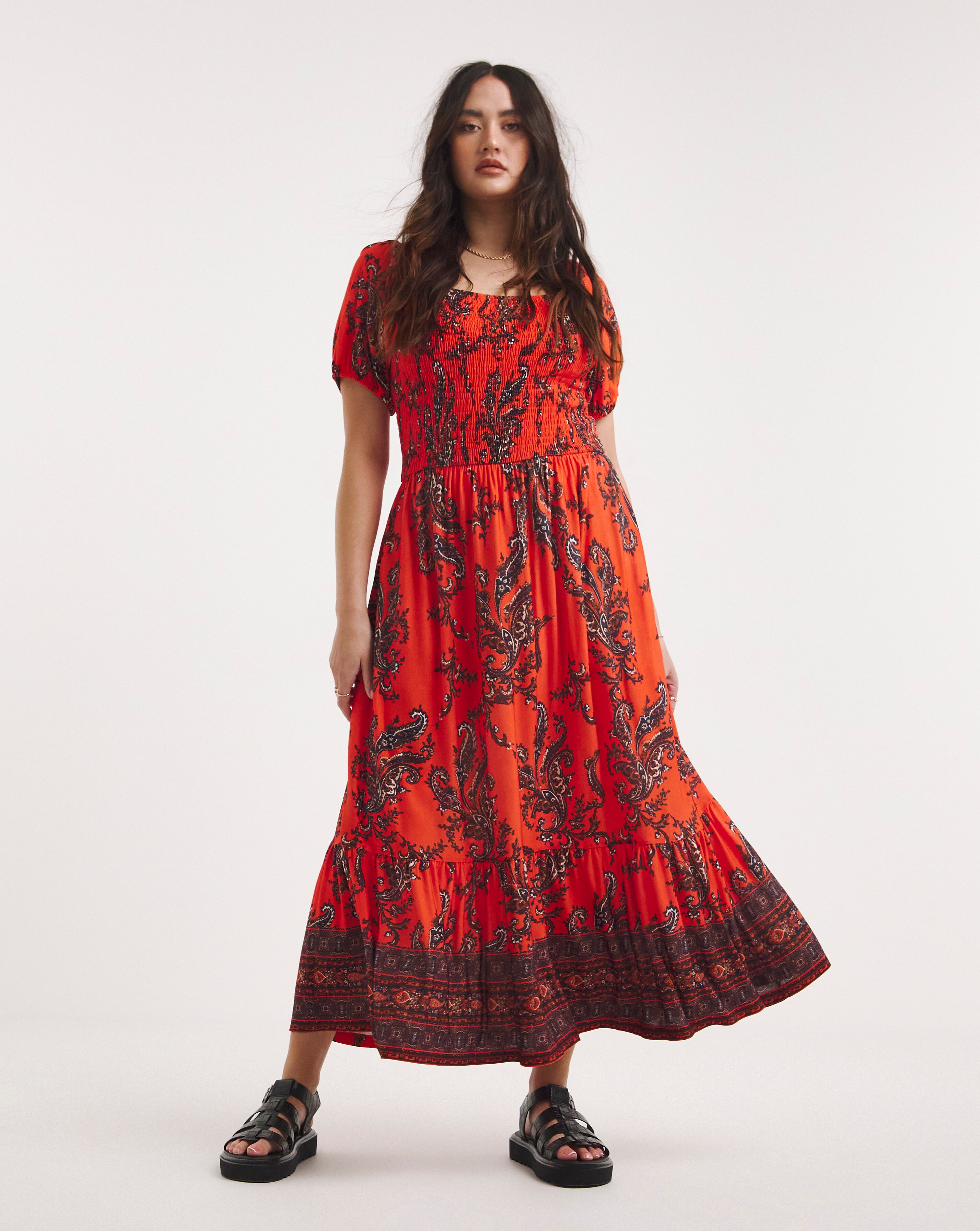 Joe Browns Border Print Paisley Jersey Maxi Red Dress Simply Be