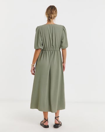 Simply Be Khaki Cinched Waist Midi Dress With Pockets