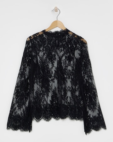 Wide Sleeve Sheer Lace Blouse