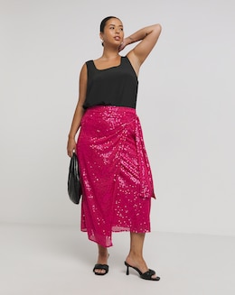 Lovedrobe Functional Wrap Pink Sequin Midi Skirt