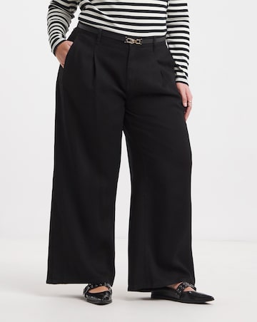 Black Draped Lyocell Wide Leg Jeans