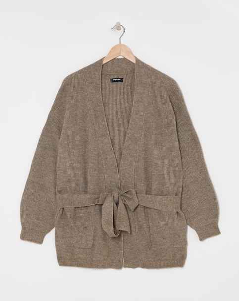 Brown Belted Volume Sleeve Cardigan