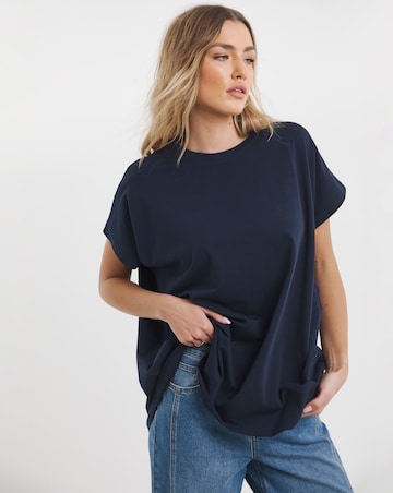 Navy Slouchy Dip Back Pure Cotton T-Shirt